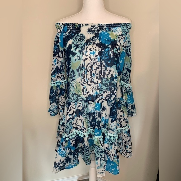 NWOT Debbie Katz Women Talulah Off The Shoulder Trim Mini Dress Swim Coverup - Picture 2 of 8